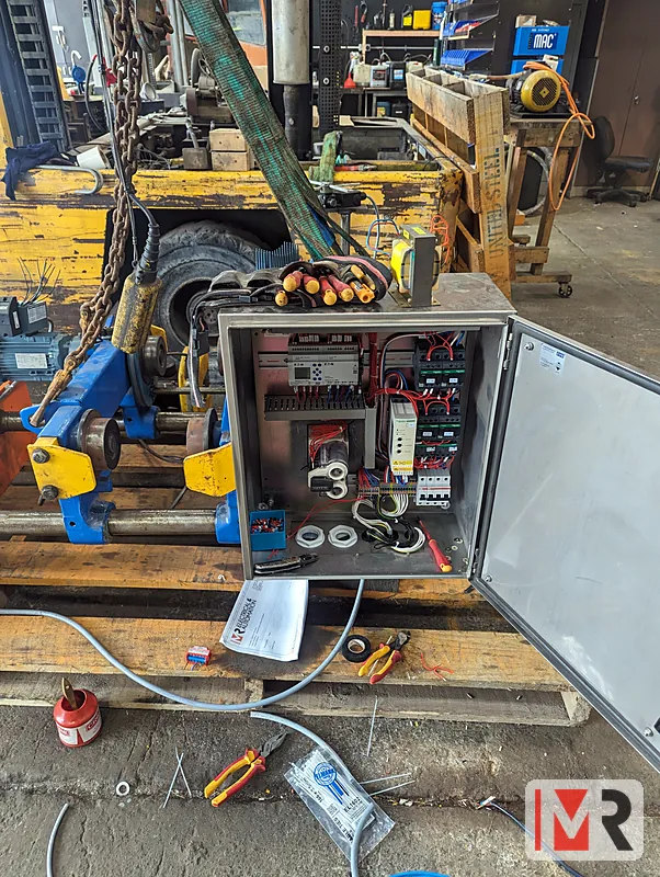 Control panel being wired in the workshop