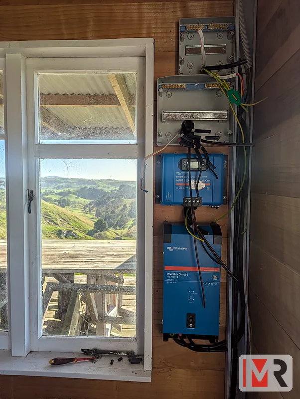 Solar charge controller and inverter installed in a rural shed