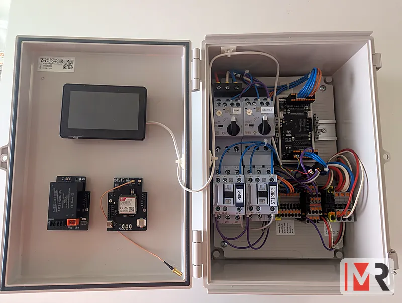 Modbee controller enclosure with touchscreen, modem and motor starters