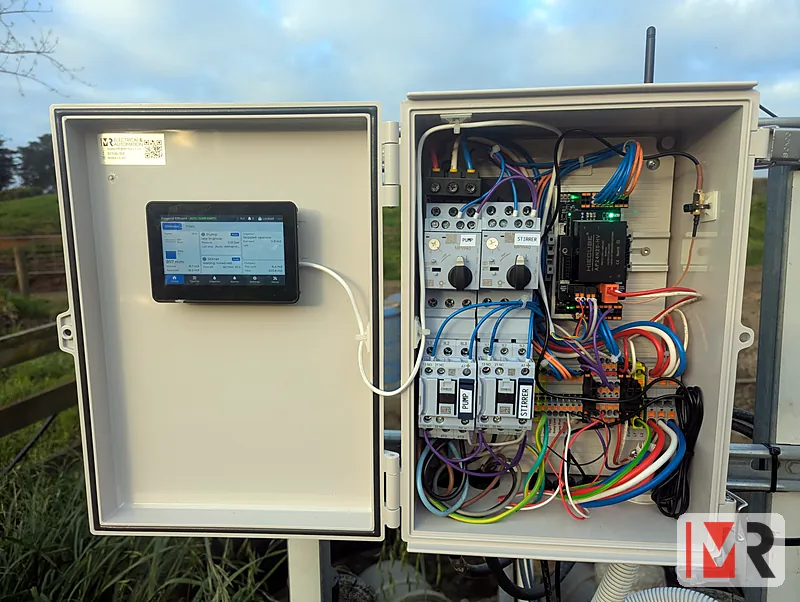 Modbee pump controller open on site, touchscreen and motor starters