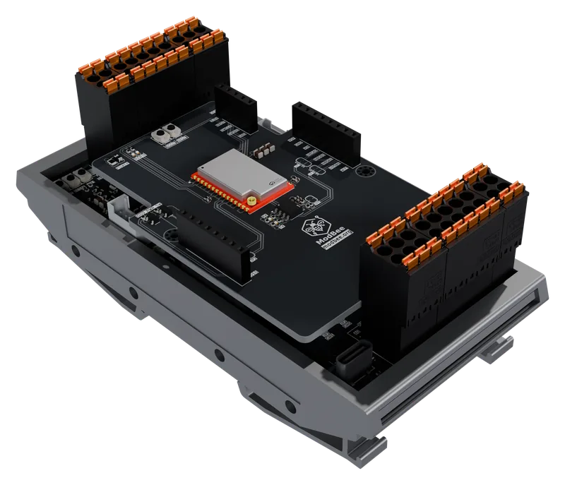 ModBee Node UIO controller with a LoRa mesh board fitted